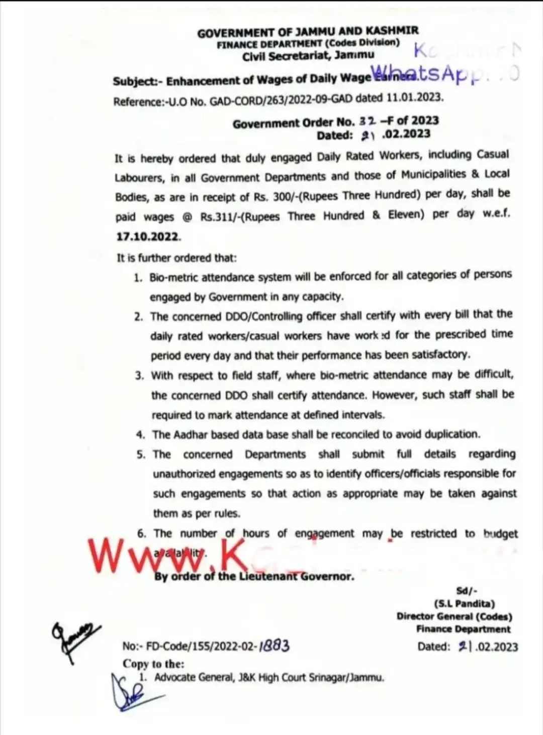 J&k Admin orders Enhancement of Wages of Daily Wage