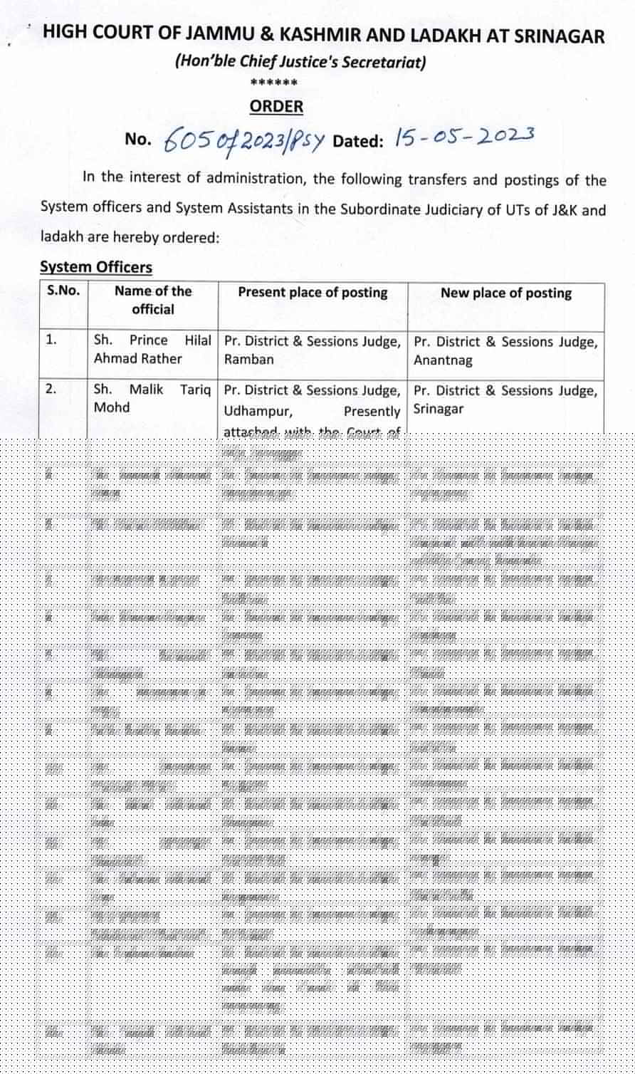 Jk High Court Orders Transfer and Posting System Officers and System Assistants