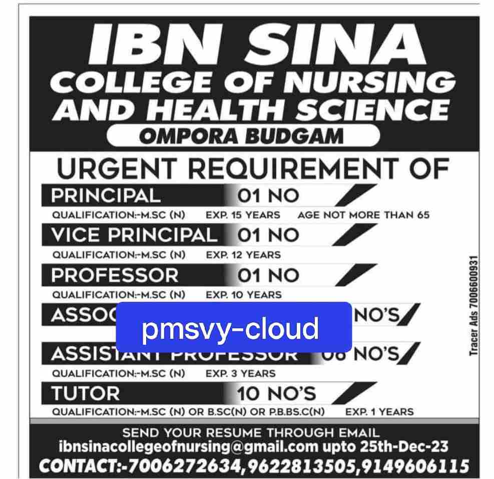 Job Vacancies at IBN SINA COLLEGE OF NURSING AND HEALTH SCIENCE