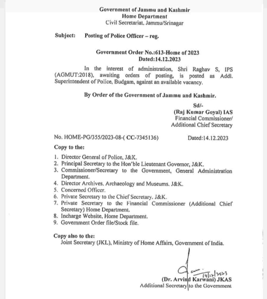 Transfer And posting Of Police Officer in jk