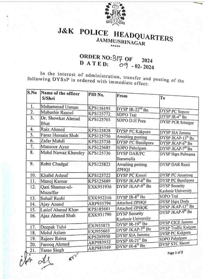 To streamline administration, the transfer and posting of the following DYSSP are ordered with immediate effect: