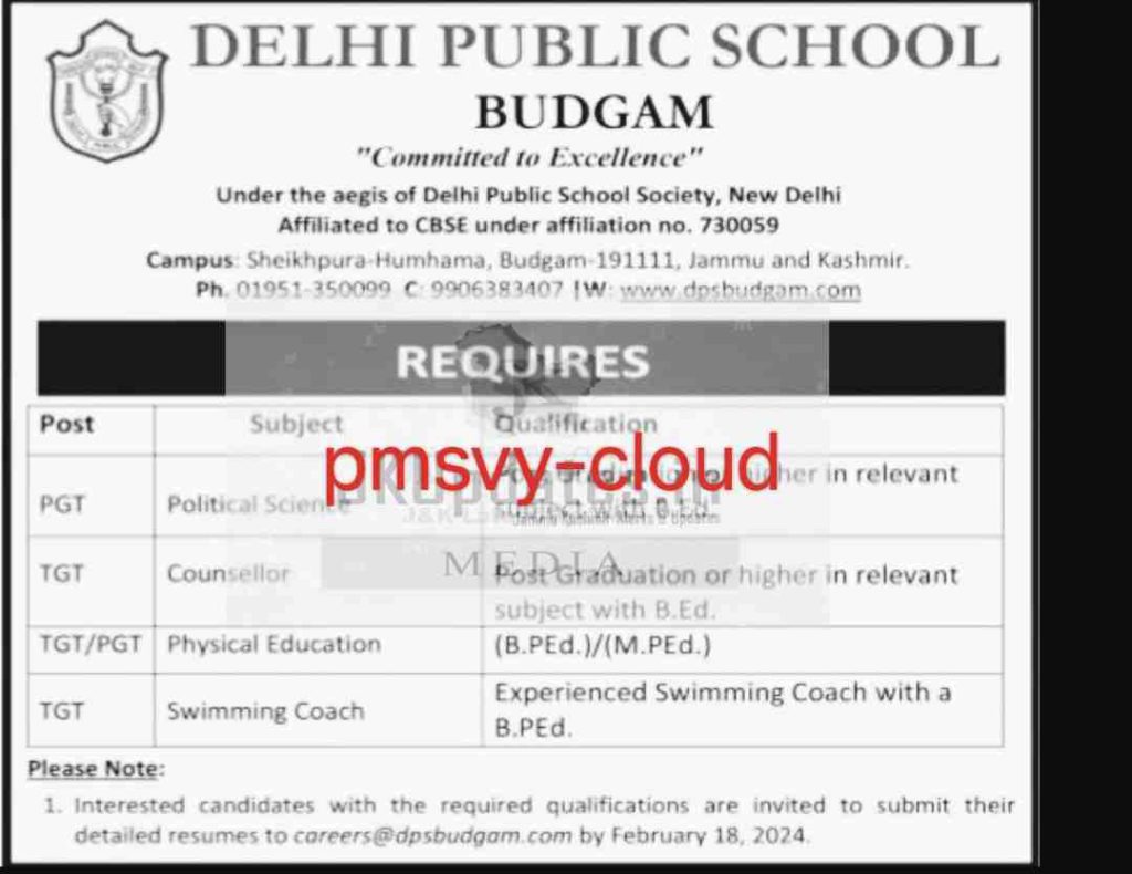 Delhi Public School Budgam job vacancies 
