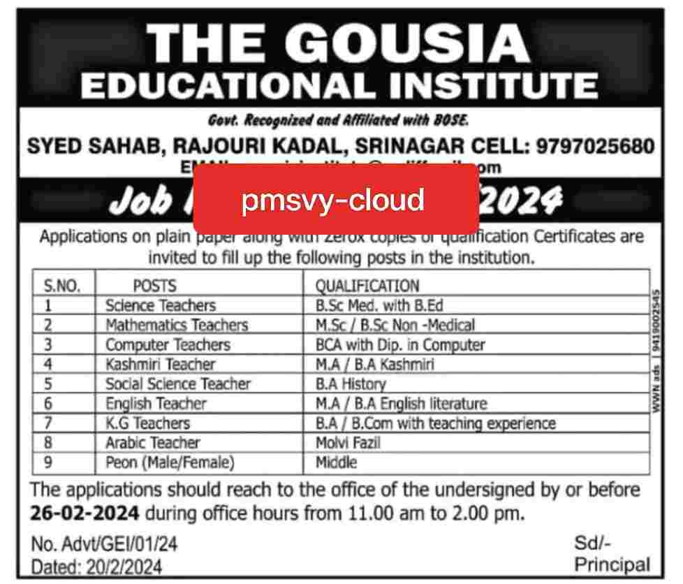 Teachers Vacancy In Kashmir