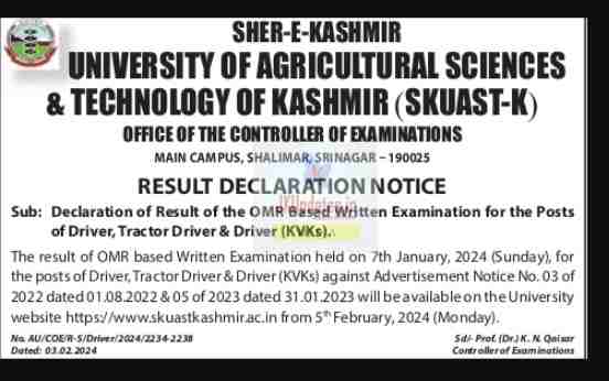 SKUAST-Kashmir Important Notification