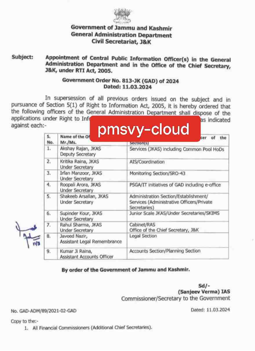 Appointment Of Various Officers in Jammu and Kashmir