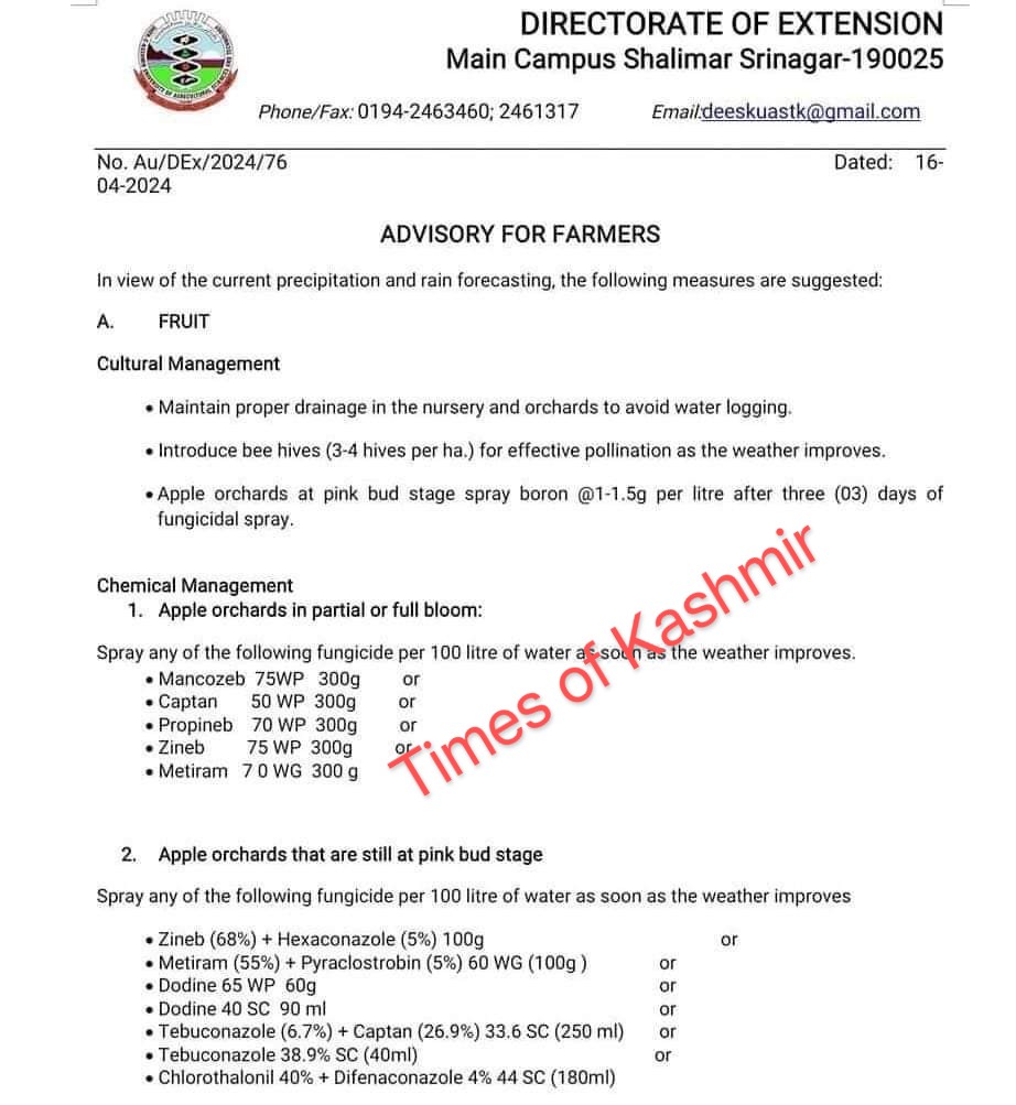 Latest Advisory For Farmers To suggest Spray 