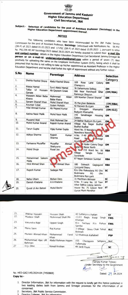 Selection of Assistant Professor
