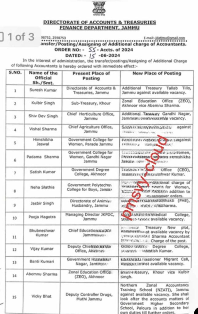 Transfers and postings of Accountants in J&K