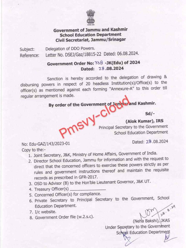 J&K Government Grants DDO Powers to 28 Principals