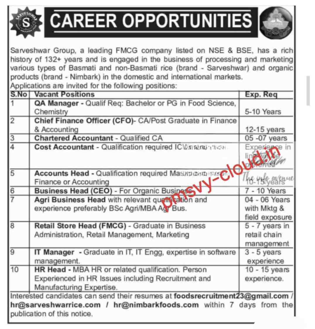 Job Vacancy at Sarveshwar Group Jammu – Apply for Various Positions