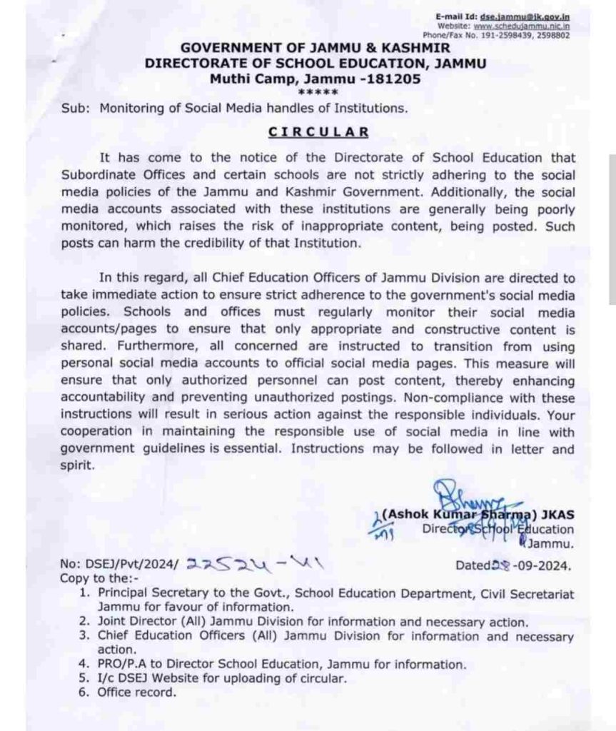 Jk Monitoring of Social Media Handles of Educational Institutions