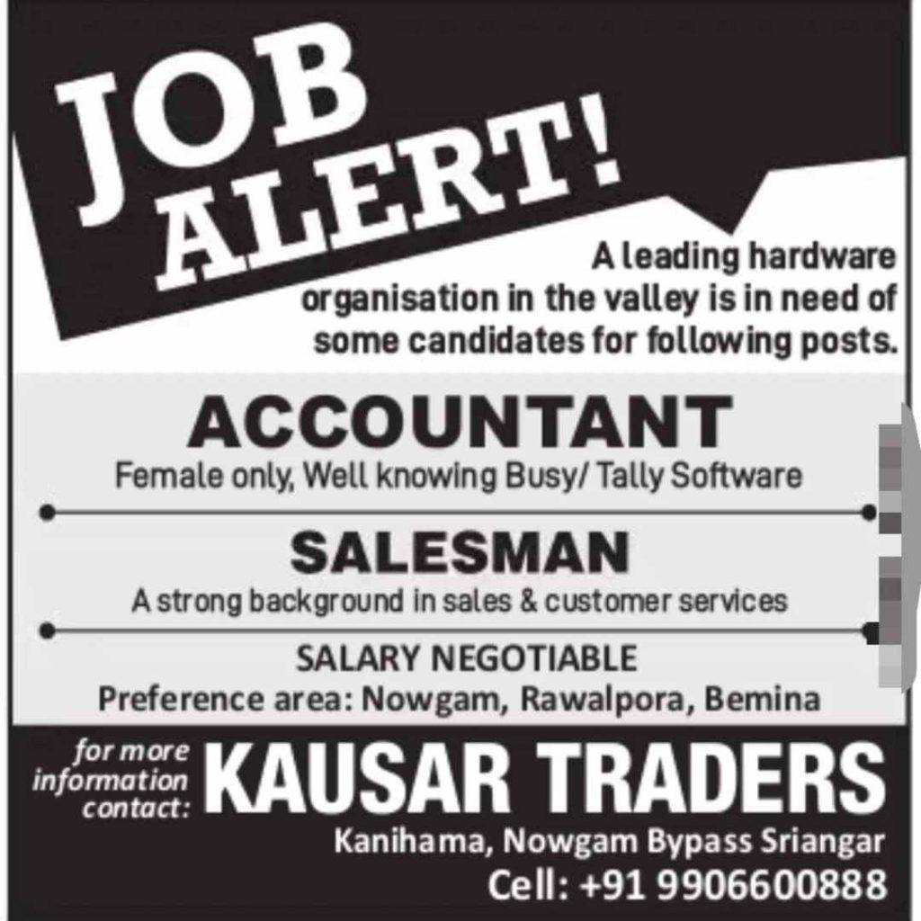 Kausar Traders Srinagar Job Vacancies 2024
