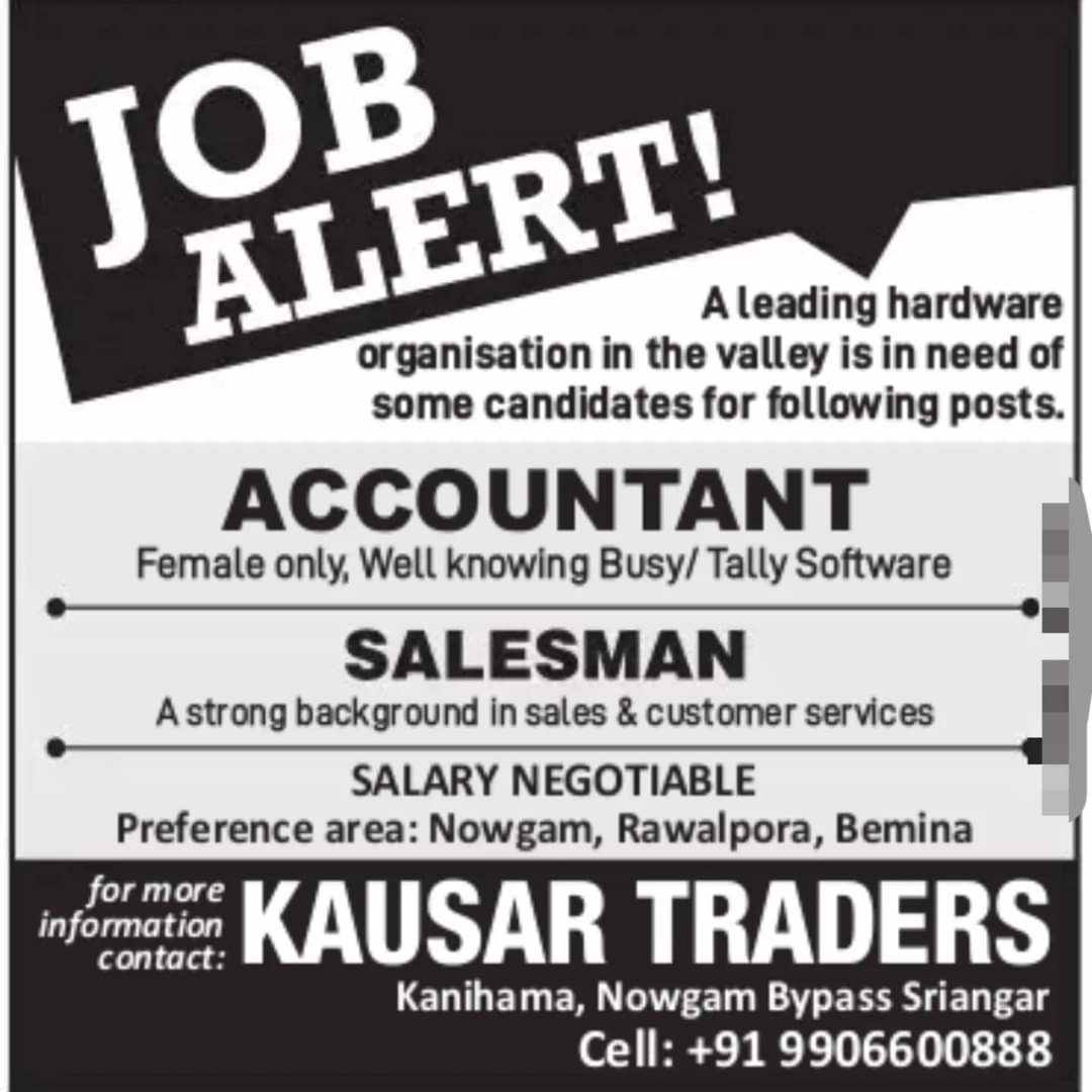Kausar Traders Srinagar Job Vacancies 2024
