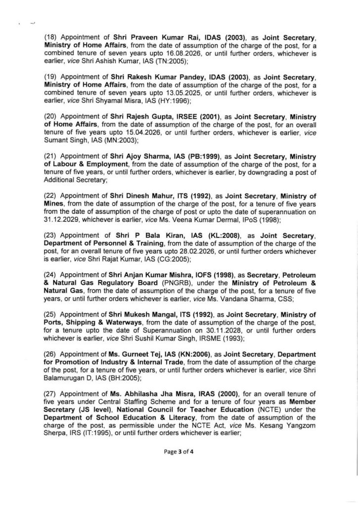 Cabinet Approves Joint Secretary-Level Appointments