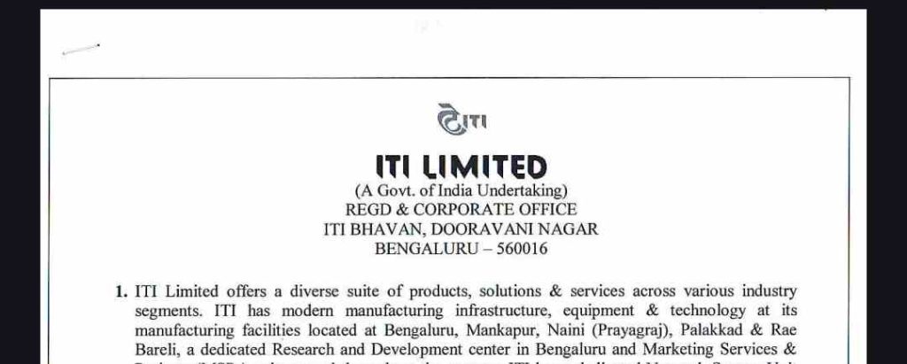 ITI Limited Recruitment 2024