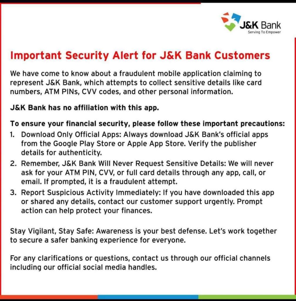 Important Security Alert for J&K Bank Customers