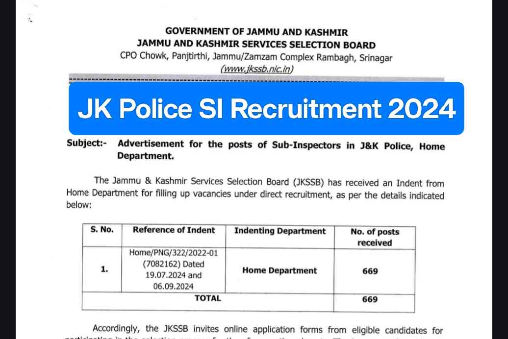 JK Police SI Recruitment 2024