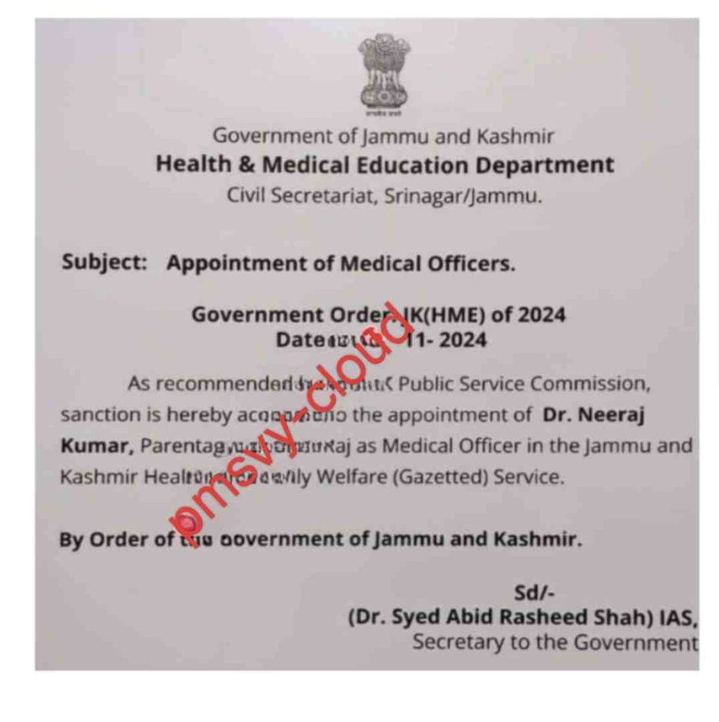Appointment of Medical Officers Announced