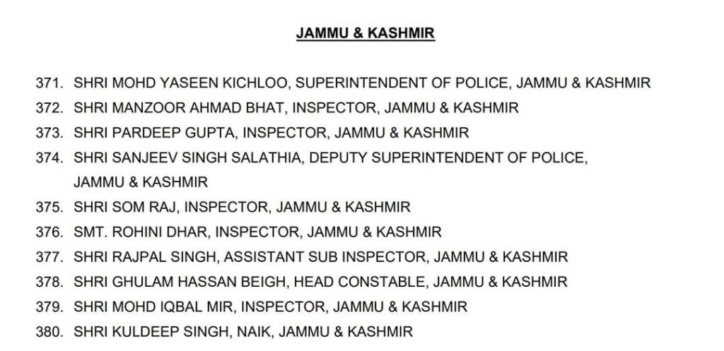"10 J&K Police Personnel Honored with President’s Medal for Meritorious Service on Republic Day"