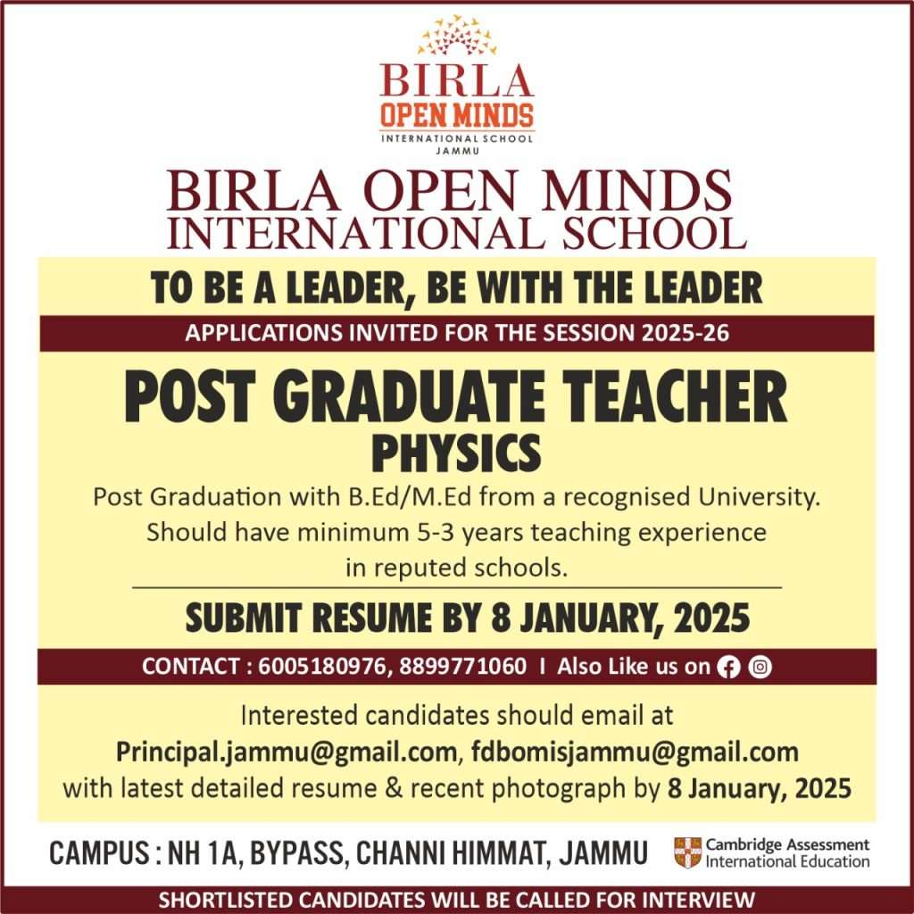 Job Vacancies at Birla Open Minds International School