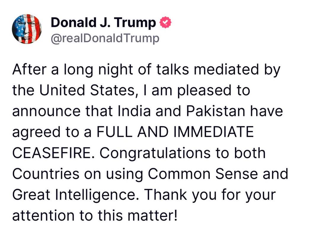 Big Breaking US President Donald Trump Says India and Pakistan have agreed ceasefire