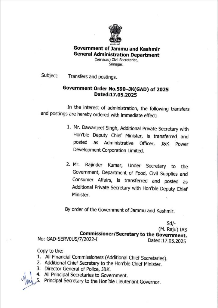 transfers and postings of senior officers