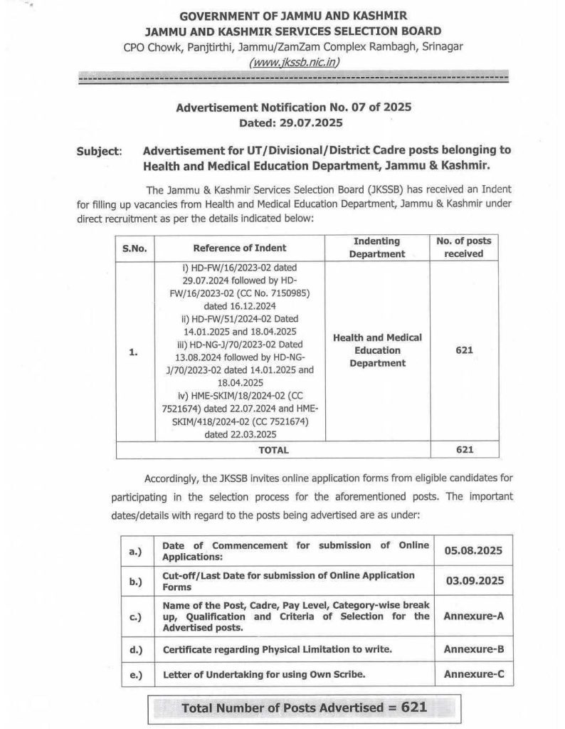 JKSSB Recruitment 2025