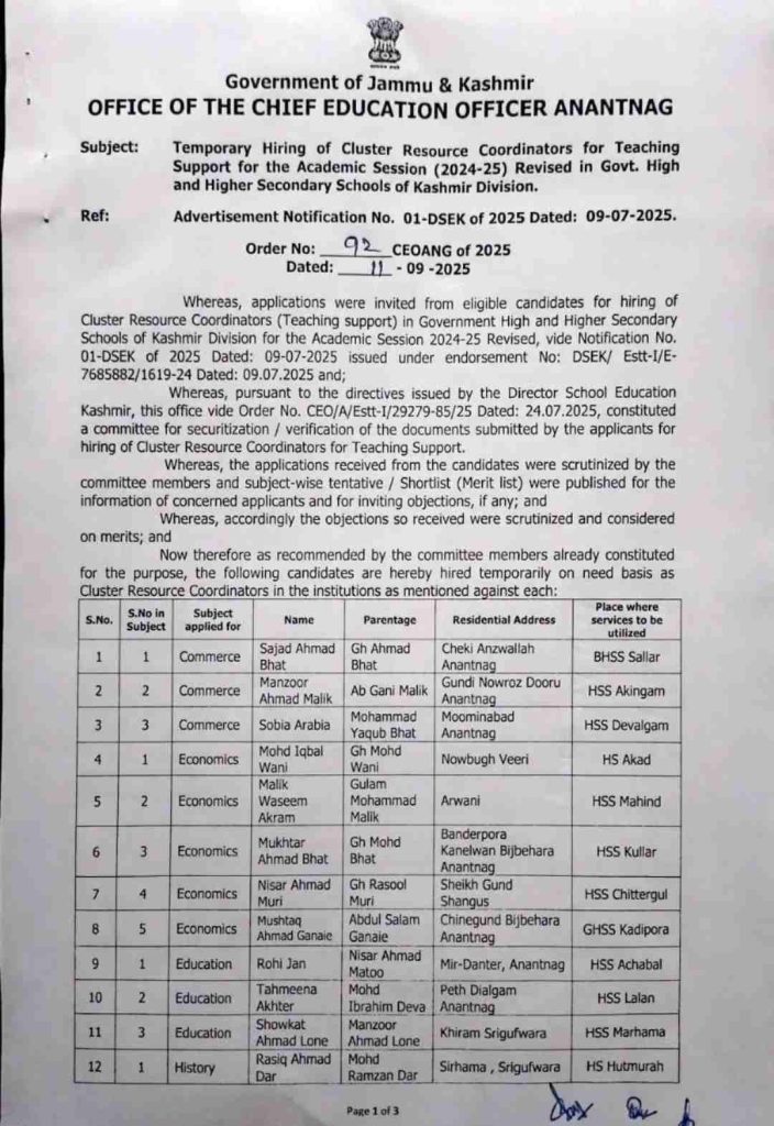 Temporary Hiring of Cluster Resource Coordinators for Teaching Support for the Academic Session (2024-25